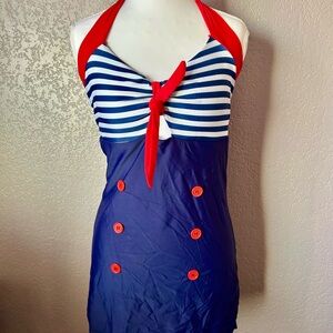 Nautical Stripe Red & Navy Girls' Swimdress